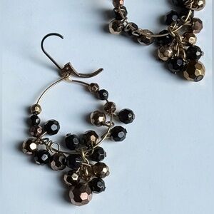 ✔️ Cookie Lee Black and Gold Beaded Hoop Earrings